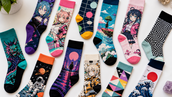 Colorful sock collection with anime designs